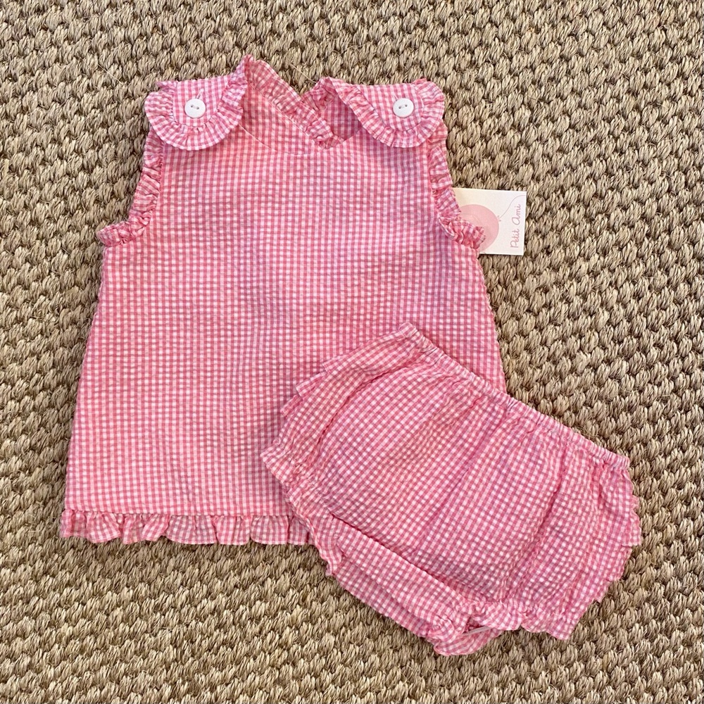 NWT Petit Ami pink gingham diaper set, 3mo